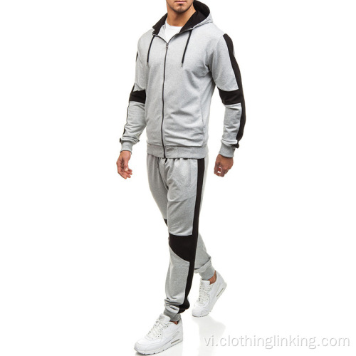 Bộ quần áo Hoodie chắp vá cho nam có dây kéo